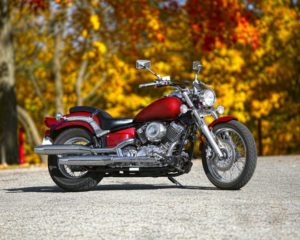 Red motorcycle in Fall