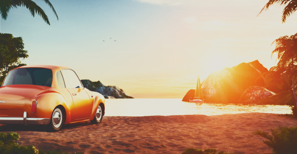 Retro car at beach