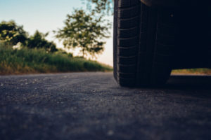 Car tire on road